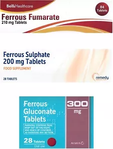 FERROUS IRON Supplements - Fumarate 210mg | Sulphate 200mg | Gluconate 300mg - Picture 1 of 9