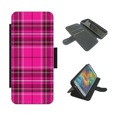 Pink Tartan Phone Case Wallet flip cover For iPhone / Samsung Scottish Kilt - Image 1 of 3