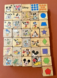 Vintage Walt Disney 35 Wood Alphabet/Colors/Numbers/Character Blocks 1 x1 inch - Picture 1 of 13