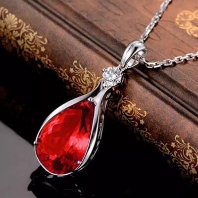 Collar colgante grande de plata de ley 925 para mujer de 24" con piedras preciosas granate rojo D349 Foto 1 de 4