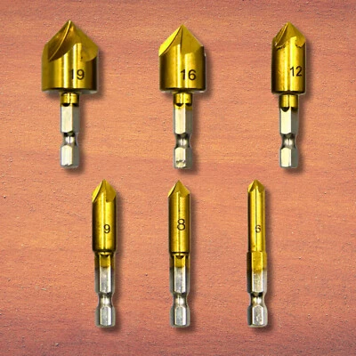 6x Senkbohrer Set 90Grad 6-19mm Kegelsenker Entgratsenker Sechskantschaft - Bild 1 von 4