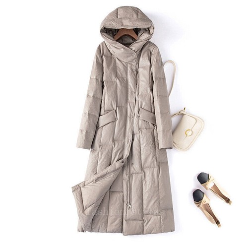 OFF WHITE Piumino donna caldo piumino cappotto imbottito con cappuccio sopra il ginocchio lungo soprabito invernale pelle