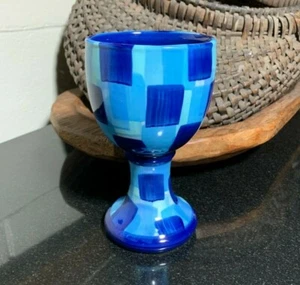 Gail Pittman Pottery Kaleidoscope Blue Hand Crafted 6 1/2" Water Goblet - Picture 1 of 9