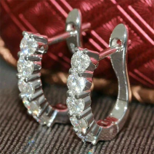 2 Ct Round Cut Lab Created Diamond Hoop Earrings 14K White Gold Finish - Picture 1 of 4