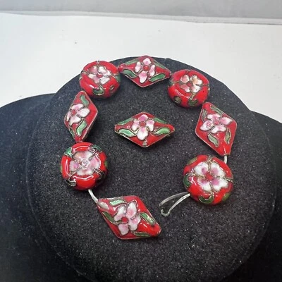 9 piezas Cuentas Cloisonne Rojo Redondas y Forma de Diamante Espaciador Artesanal Joyería Foto 1 de 2