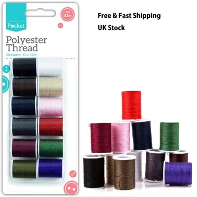 Sewing Thread Polyester Mixed/Assorted colour Thread Reel Spool 12X32 Metres - Image 1 of 4