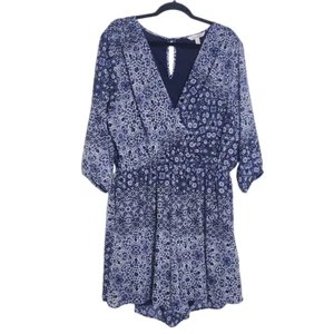 Speechless Blue Boho Print Short Romper Size 2X Blue Print Romper - Picture 1 of 9
