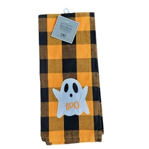 Neu Halloween Boo Geist verziert Küchentuch 18x28 100% Baumwolle orange schwarz - Bild 1 von 15