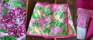 LILLY PULITZER CORDUROY WRAP SKIRT LIONS CHEETAHS NEON PINK GREEN GIRLS 10 EUC - Picture 1 of 9