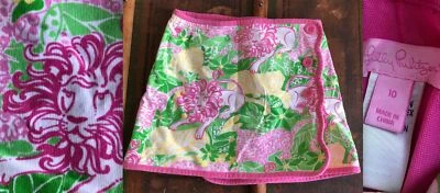 LILLY PULITZER CORDUROY WRAP SKIRT LIONS CHEETAHS NEON PINK GREEN GIRLS 10 EUC - Image 1 of 4