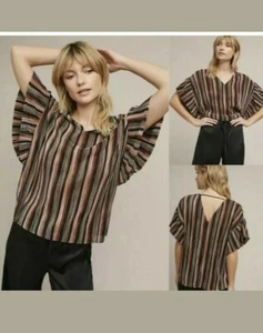 Anthropologie Vanessa Virginia 'Bienville' Top Blouse Small Stripe Metallic Gold - Picture 1 of 6