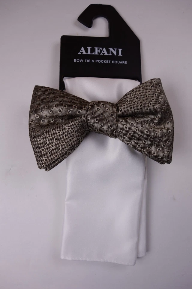 ALFANI Bronze Geometric Pre-Tied Bow Tie & White Pocket Square MSRP $55 - Image 1 of 1