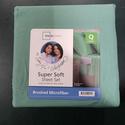 Mainstays MS5501321522 Super Soft Brushed Microfiber Bed Sheet Set, Queen, Green - Image 1 of 3