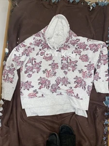 CALVIN KLEIN Womens Sweatshirt Gray Pink Floral Cowl neck Pullover Xxl - Picture 1 of 5