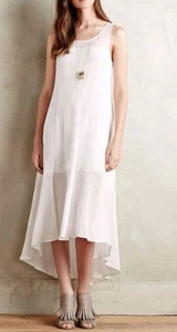Anthropologie weißes Gaze Midikleid von Leifsdottir Gr. Small P hoher niedriger Saum - Bild 1 von 9
