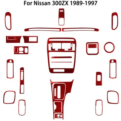 Kits de molduras interiores completos de fibra de carbono roja de 29 piezas para Nissan 300ZX 1989-97 Foto 1 de 4