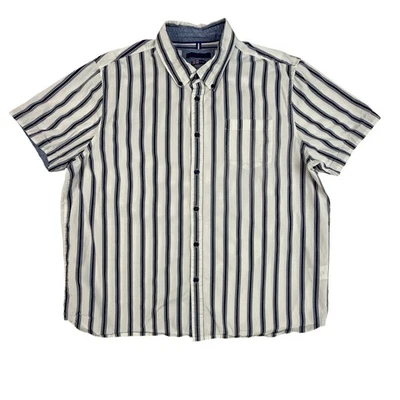 English Laundry 男式 XX 大号短袖纽扣衬衫蓝色条纹休闲 — 第 1/4 张图片