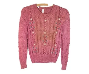 Vtg 70s Knit Cotton Sweater Pitkin County Dry Goods Aspen Folk Embroidery Small - Picture 1 of 12