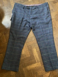 Pantalone Skopes Doyle misto lana a quadri rosso navy 48W elegante occasione matrimonio 31”L - Foto 1 di 8