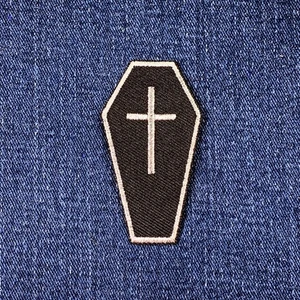 Coffin Applique Patch - Embroidered Jesus Cross Mortuary Funeral Badge 2.5" - Picture 1 of 2