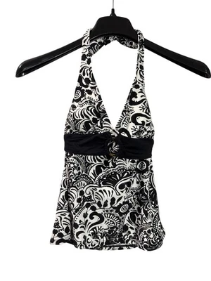 Nuevo Traje de Baño Tankini Chaps Halter Talla 6 Negro Blanco Floral Foto 1 de 4