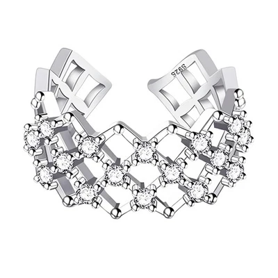 925 Sterling Silver Adjustable Geometric Ring with AAA Cubic Zirconia 382 - Image 1 of 4