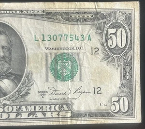(VINTAGE!) $50 Old Small Head San Francisco Currency L13077543A Series 1981A - Picture 1 of 3