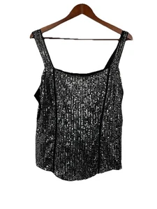 Grace Karin Women's XLarge Black Silver Sequin Tank Top Sleeveless NEW - Picture 1 of 7