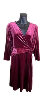 Vestido de fiesta Lands End de terciopelo sintético envolvente rojo hasta la rodilla elástico para mujer M Foto 1 de 4