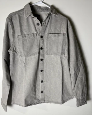 BoohooMan Para hombres XS Manga Larga Denim Sobre Camisa Chaqueta Gris Hielo Algodón Sobrecamisa Foto 1 de 3