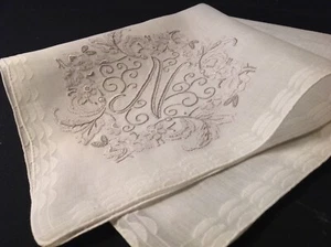 #5187🌟MAGNIFICENT Vintage Madeira SMOKY GRAY Monogram "N" Wedding Handkerchief - Picture 1 of 8