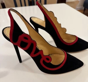 Charlotte Olympia LOVE Women's Heels in Black Suede with Red Detailing EU 39.5 - Picture 1 of 24