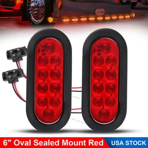 2 luces rojas ovaladas para remolque de 6" 10 LED parada giro cola camión sellado ojal enchufe DOT - Imagen 1 de 10