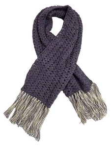HANDMADE CROCHET Scarf V-Stitch Purple with Beige Tassels 38 x 144cm - Picture 1 of 4