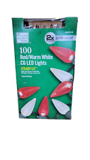 Home Accents 100 Red Warm White C6 LED Smooth Lights Steady Lit Super Bright New