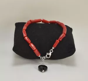BRACCIALE IN ARGENTO 925 CON CUORE DI ONICE E CORALLO ROSSO AGRP 0107 - Foto 1 di 3