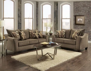 Camero Fabric Pillowback 2-Piece Living Room Set, Sofa and Loveseat, Brown - Picture 1 of 7