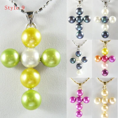 Moda Natural Agua Dulce Perla Cruz Colgante Collar Fiesta Accesorio Mujeres