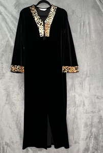 VTG Diamond Tea Velvet Maxi Dressing Gown Lrg Robe House Coat Animal Print Trim - Picture 1 of 12