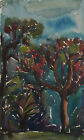 Antique watercolor painting expressionist forest landscape