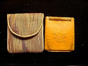 Vintage Art Deco Butter Scotch Color Ladies 2 Part Mirror with Carry Case - Picture 1 of 3