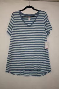 NWT LuLaRoe Sz XL Top Christy V-Neck Tee Blue on Blue Stripe Short Sleeve - Picture 1 of 4