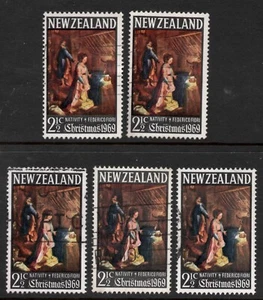NEW ZEALAND 1969 CHRISTMAS " 2.1/c THE NATIVITY " STAMPS X (5) USED. - Picture 1 of 1