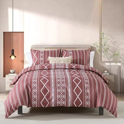 Queen Size Boho Duvet Cover Set, 100% Cotton Wine Red Bohemian Pillowshams Bx 4 - Image 1 of 4