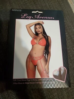 Sexy Lingerie G-string Garter Belt Bikini Set Bra String Thong 2PC Shiny Vinyl - Image 1 of 3