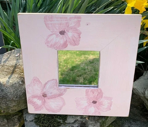 Handpainted ReFab Mirror Wall 10 x 10 Pink with Pink Dogwood Flowers Wall Hangin Cover