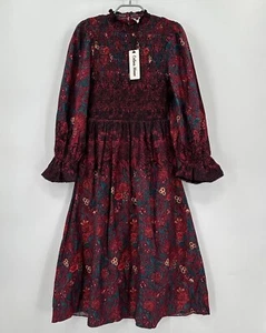 Celina Moon Merlot Red Lasa Aurnia Midi Dress Smocked A-Line Skirt sz M NWT Boho - Picture 1 of 8