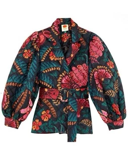NWT FARM Rio Black Flowerdoscopic Belted Puffer Jacket In Large - Picture 1 of 9