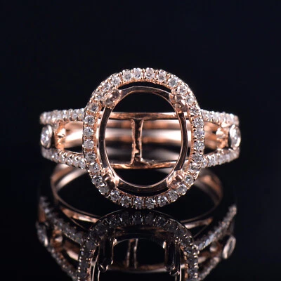 Custom Oval 9x7MM Brilliant Genuine Diamond Bridal Ring Semi Mount 14K Rose Gold - Image 1 of 4