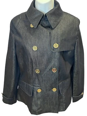 LRL Ralph Lauren Denim Double Breasted Jacket Size LARGE Dark Blue Gold Metallic - Image 1 of 4